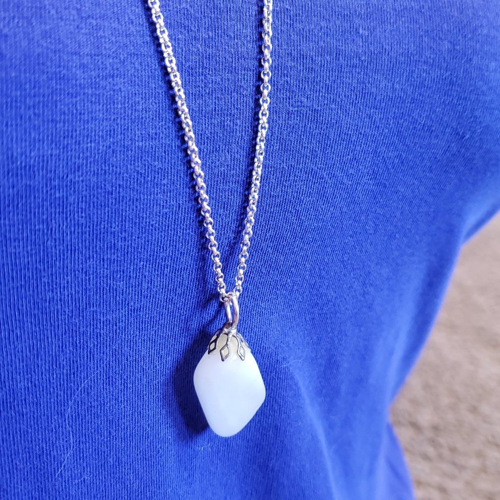30" Silver Tone White Quartz Pendant Necklace Tony Alexander Jewelry Healing NWT